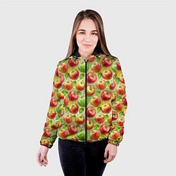Куртка с капюшоном женская Натуральные яблоки паттерн, цвет: 3D-черный — фото 2