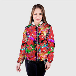 Куртка с капюшоном женская Пестрый цветочный узор, цвет: 3D-белый — фото 2