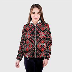 Куртка с капюшоном женская Славянская обережная узорная вышивка алатырь, цвет: 3D-белый — фото 2