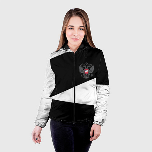 Женская куртка Герб РФ геометрия текстура / 3D-Черный – фото 4