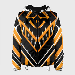 Куртка с капюшоном женская Жёлто-белые линии на чёрном фоне, цвет: 3D-черный