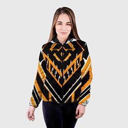 Куртка с капюшоном женская Жёлто-белые линии на чёрном фоне, цвет: 3D-черный — фото 2