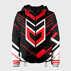 Куртка с капюшоном женская Полосы и красно-белый шестиугольник, цвет: 3D-черный