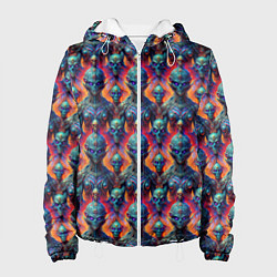 Куртка с капюшоном женская Паттерн из инопланетян, цвет: 3D-белый