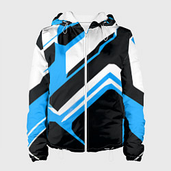 Куртка с капюшоном женская Бело-голубые линии на чёрном фоне, цвет: 3D-белый
