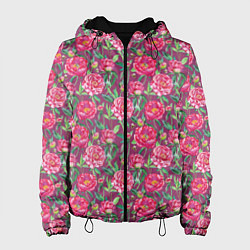 Куртка с капюшоном женская Пионы и шмели, цвет: 3D-черный