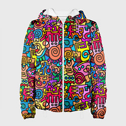 Куртка с капюшоном женская Психоделические узоры - цветные дудлы, цвет: 3D-белый