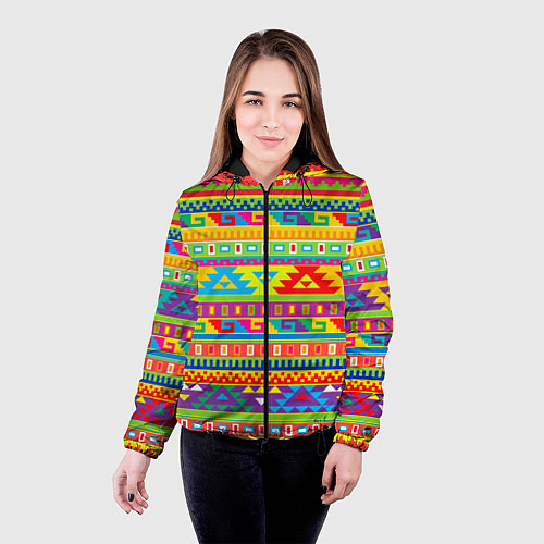 Женская куртка Мексиканские этнические узоры / 3D-Черный – фото 4