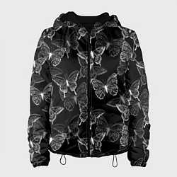 Куртка с капюшоном женская Паттерн бабочки, цвет: 3D-черный