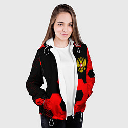 Куртка с капюшоном женская Герб РФ спортивный стиль соты, цвет: 3D-белый — фото 2