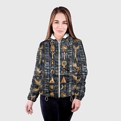 Куртка с капюшоном женская Египетские символы на дениме, цвет: 3D-белый — фото 2