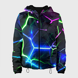 Куртка с капюшоном женская Микс из разломленных плит и неоновое свечения, цвет: 3D-черный