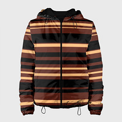 Куртка с капюшоном женская Полосатый коричневый, цвет: 3D-черный