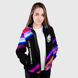 Куртка с капюшоном женская Cyberpunk 2077 speed game lights, цвет: 3D-черный — фото 2