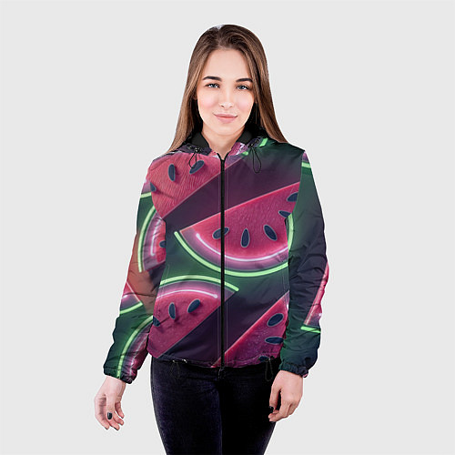 Женская куртка Дольки арбуза неон / 3D-Черный – фото 4