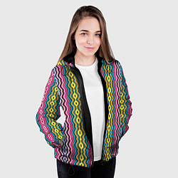 Куртка с капюшоном женская Абстрактные разноцветные вертикальные полосы, цвет: 3D-черный — фото 2