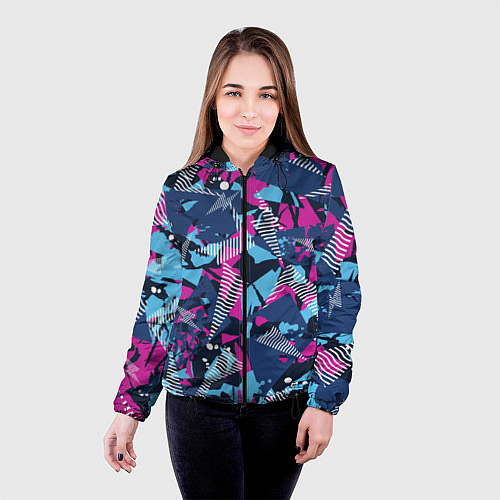 Женская куртка Яркий абстрактный узор для спорта / 3D-Черный – фото 4