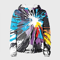 Куртка с капюшоном женская Кляксы краски - абстракция, цвет: 3D-белый