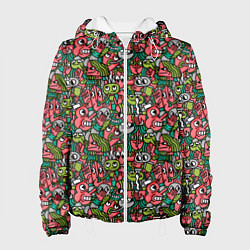 Куртка с капюшоном женская Человечки с длинными носами, цвет: 3D-белый