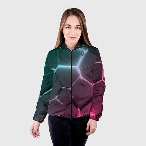 Женская куртка Голубые и розовые неоновые плиты в разломе / 3D-Черный – фото 4