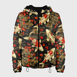 Куртка с капюшоном женская Карпы кои и кленовые листья, цвет: 3D-черный