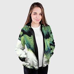 Куртка с капюшоном женская Зелено-черные пятна на светлом, цвет: 3D-черный — фото 2