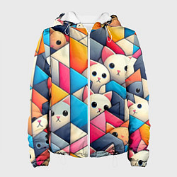 Куртка с капюшоном женская Geometric pattern with kittens - ai art, цвет: 3D-белый