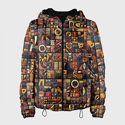 Куртка с капюшоном женская Африканский орнамент резьба по дереву, цвет: 3D-черный