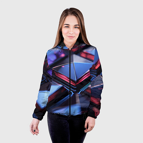 Женская куртка Абстрактные фиолетовые плиты со свечением / 3D-Черный – фото 4