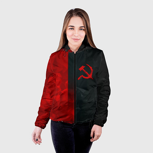 Женская куртка СССР геометрия спорт символика / 3D-Черный – фото 4