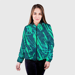 Куртка с капюшоном женская Абстракция геометрический светло зеленый паттерн, цвет: 3D-черный — фото 2