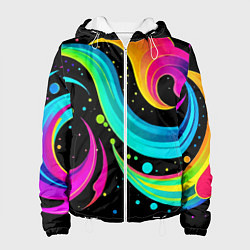 Куртка с капюшоном женская Яркая неоновая абстракция - нейросеть, цвет: 3D-белый