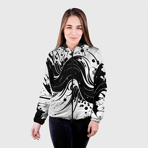 Женская куртка Чёрно-белая абстракция нейросеть / 3D-Черный – фото 4