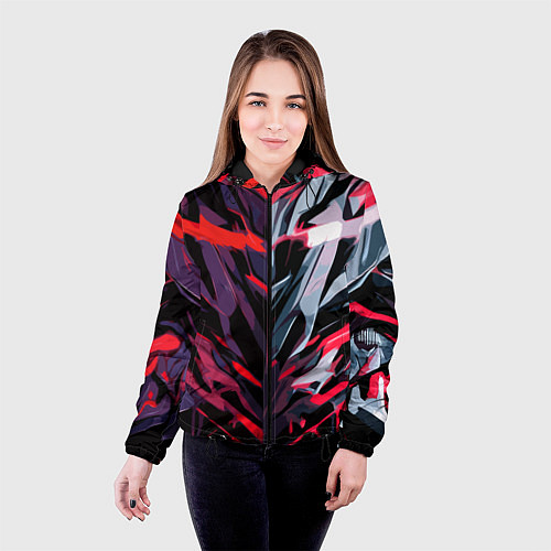 Женская куртка Хаотичная чёрно-красная абстракция / 3D-Черный – фото 4