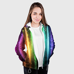 Куртка с капюшоном женская Светящиеся яркие неоновые полосы в космосе, цвет: 3D-белый — фото 2