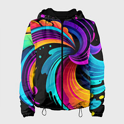 Куртка с капюшоном женская Яркая красочная абстракция - нейроарт, цвет: 3D-черный