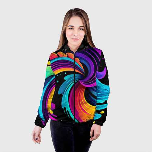 Женская куртка Яркая красочная абстракция - нейроарт / 3D-Черный – фото 4