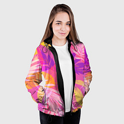 Куртка с капюшоном женская Летний фон с цветными листьями в акварельном стиле, цвет: 3D-черный — фото 2