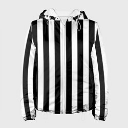 Куртка с капюшоном женская Вертикальные черно белые полосы, цвет: 3D-белый