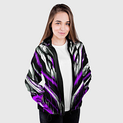 Куртка с капюшоном женская Фиолетово-белые ломаные клыки, цвет: 3D-черный — фото 2