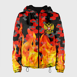 Куртка с капюшоном женская Герб РФ броня в огне, цвет: 3D-черный