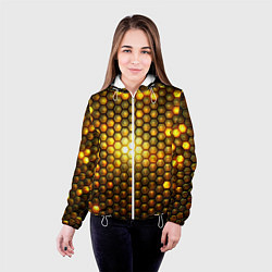 Куртка с капюшоном женская Металлические соты - роскошный блеск золота, цвет: 3D-белый — фото 2