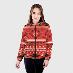 Куртка с капюшоном женская Паттерн этническая геометрия красный, цвет: 3D-черный — фото 2