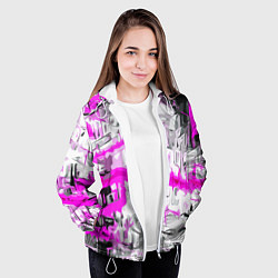 Куртка с капюшоном женская Бело-розовая абстракция на чёрном фоне, цвет: 3D-белый — фото 2