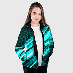 Куртка с капюшоном женская Неоновая броня абстракция, цвет: 3D-черный — фото 2