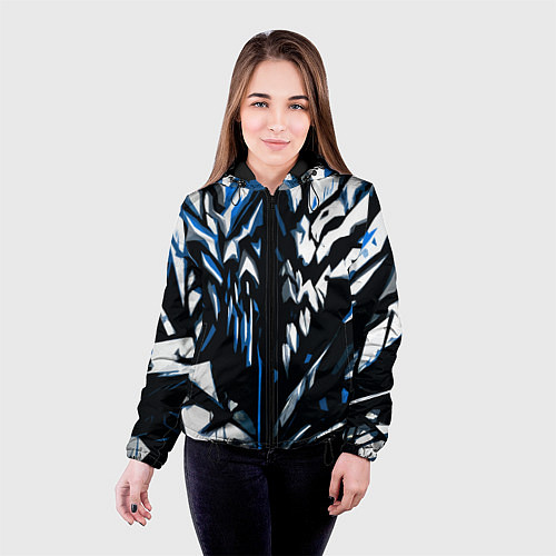 Женская куртка White and blue abstraction on a black background / 3D-Черный – фото 4