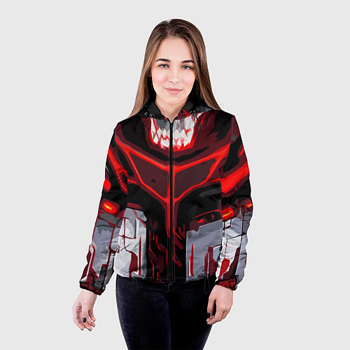 Женская куртка Red stripes on a black and white background / 3D-Черный – фото 4