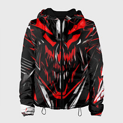 Куртка с капюшоном женская Красно-белое абстрактное лицо на чёрном фоне, цвет: 3D-черный