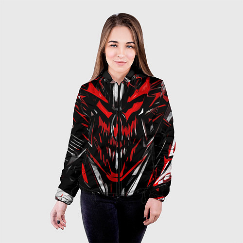 Женская куртка Красно-белое абстрактное лицо на чёрном фоне / 3D-Черный – фото 4