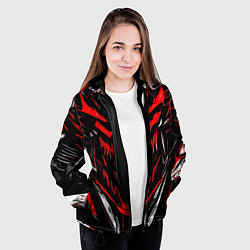 Куртка с капюшоном женская Красно-белое абстрактное лицо на чёрном фоне, цвет: 3D-черный — фото 2